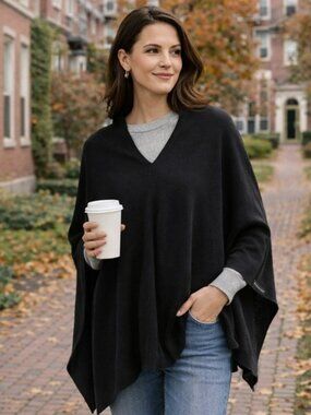 Do Everything in Love Poncho Sweater Black Knit Shawl One Size Anthropologie